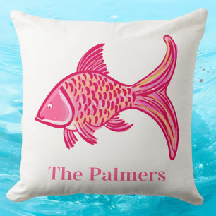 Cojín Decorativo Rosa y Naranja Preppy Pescado Personalizado