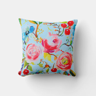 Cojín Decorativo Rosa y Personalizable del cielo azul de cereza