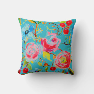 Cojín Decorativo Rosa y Personalizable turquesa de cerezo