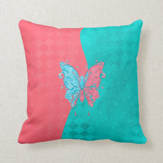 Cojín Decorativo Rosa y trullo de la mariposa de dos tonos