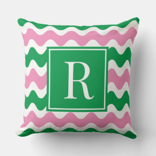 Cojín Decorativo Rosa y Verde Preppy Ric Rac Raya Monograma