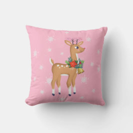 Cojín decorativo rosado de renos Retro Rudolph