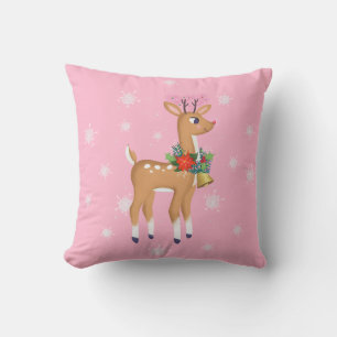 Cojín decorativo rosado de renos Retro Rudolph