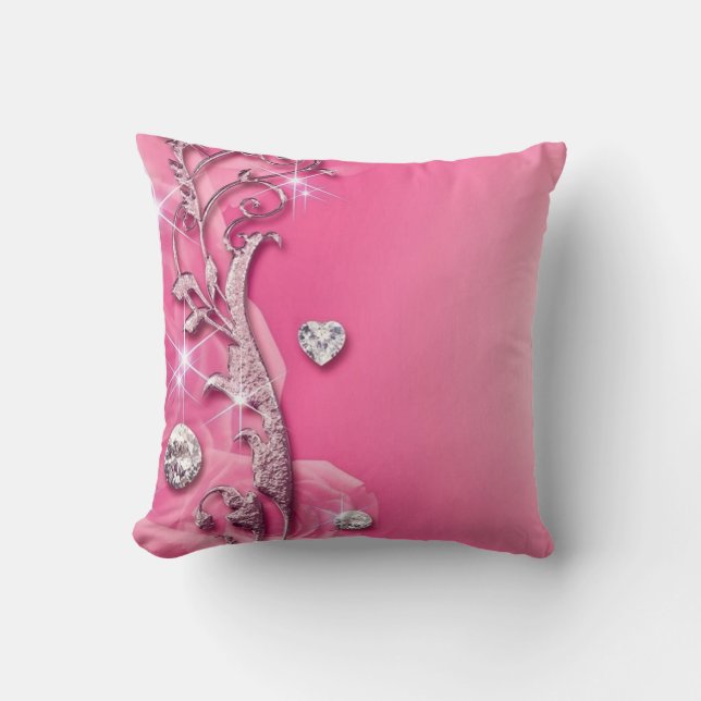 Cojín decorativo rosado elegante de los diamantes (Anverso)