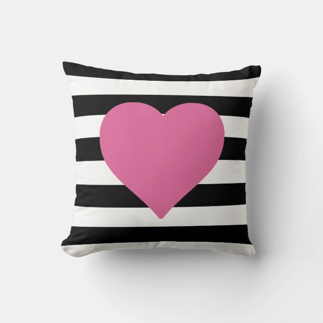 Cojín decorativo rosado rayado blanco y negro del (Anverso)