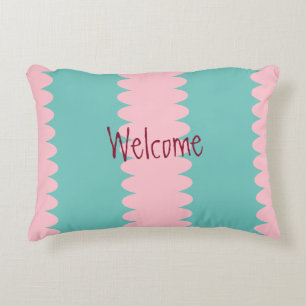 Cojín Decorativo Rosado y verde azulado, bonito, bienvenida, tu tex