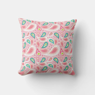 Cojín decorativo rosado y Verde azulado paisley
