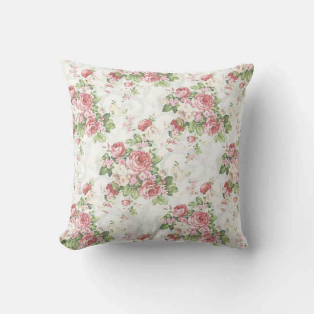 Cojín Decorativo Rosado y verde florales (Anverso)