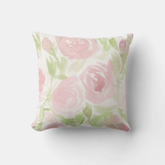 Cojín Decorativo Rosas acuarela estilo cottage rosa suave