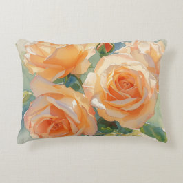 Cojín Decorativo Rosas Acuarela Naranja Impresionismo