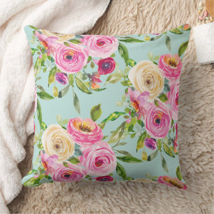 Cojín Decorativo Rosas acuáticos en rosa y crema en Aqua