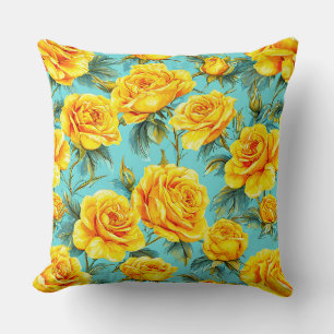 Cojín Decorativo Rosas amarillas sobre fondo azul