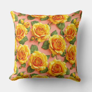 Cojín Decorativo Rosas amarillas sobre fondo rosa