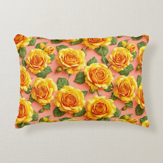 Cojín Decorativo Rosas amarillas sobre fondo rosa (Anverso)