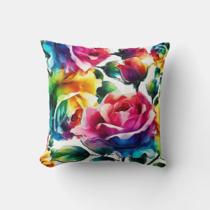 Cojín Decorativo Rosas Arcoíris Vibrante Floral Colorido 