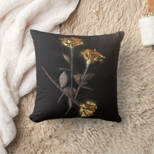 Cojín Decorativo Rosas Ardientes – Elegancia Dorada