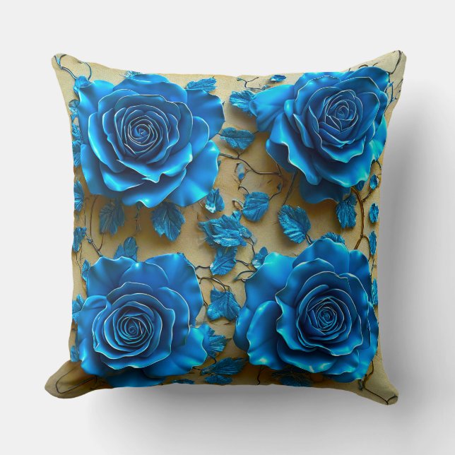 Cojín Decorativo Rosas azules 3d (Anverso)