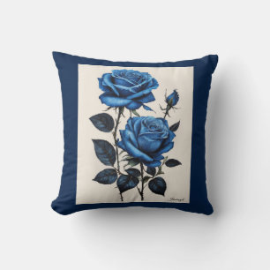 Cojín Decorativo Rosas azules acuarela