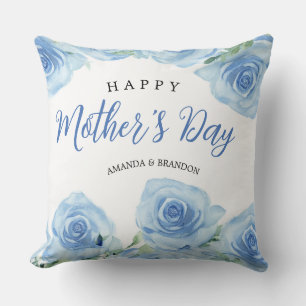 Cojín Decorativo Rosas azules clásicos floral del Día de la Madre