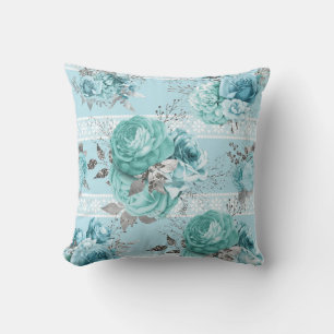 Cojín Decorativo Rosas azules encaje