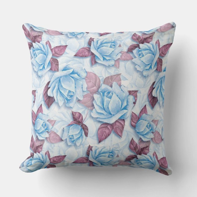 Cojín Decorativo Rosas azules. Patrón floral (Anverso)