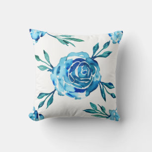 Cojín Decorativo Rosas azules y follaje al acuarela