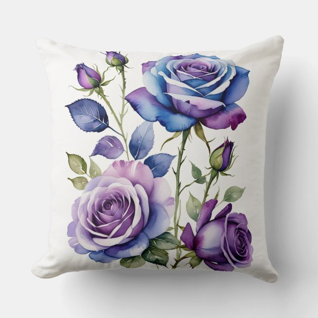 Cojín Decorativo Rosas azules y violetas (Anverso)