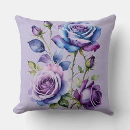 Cojín Decorativo Rosas azules y violetas (púrpura)