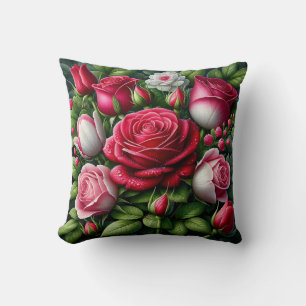 Cojín Decorativo "Rosas besados por la lluvia: Elegancia vibrante"