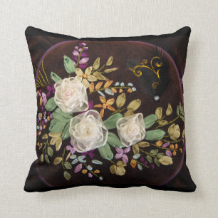 Cojín Decorativo Rosas blancas de bordado de cinta