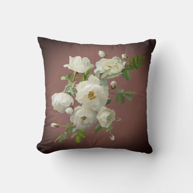 Cojín Decorativo Rosas blancas en rojo oscuro (Anverso)