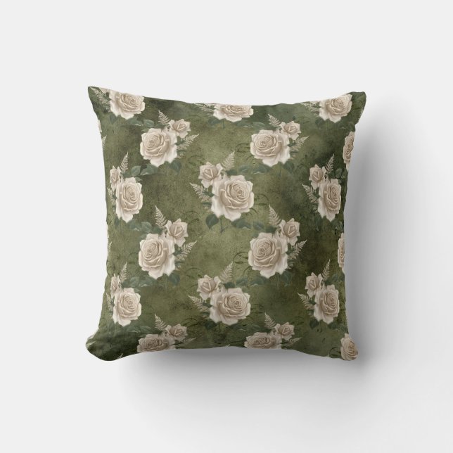 Cojín Decorativo Rosas blancas en verde (Anverso)