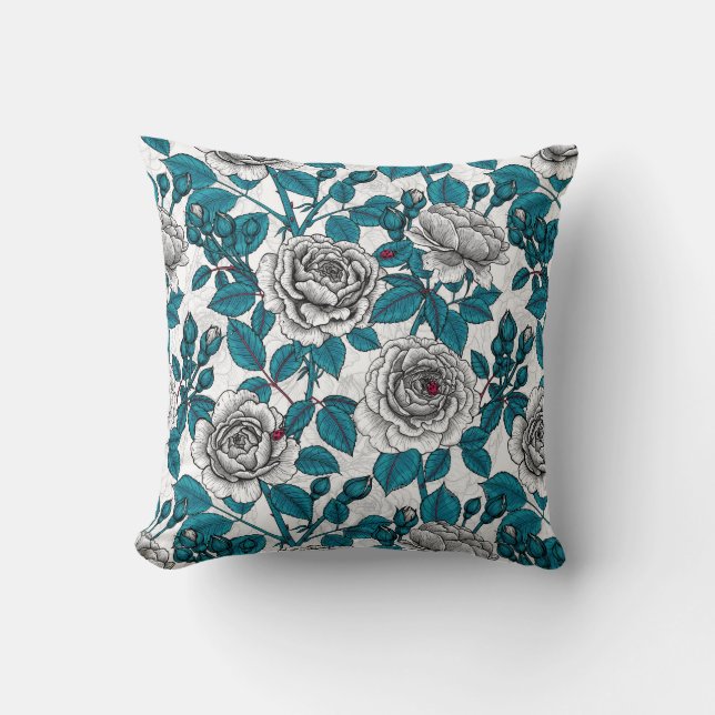 Cojín Decorativo Rosas blancas y ladybugs (Anverso)