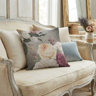 Cojín Decorativo Rosas blancas y rosadas vintage angustiadas