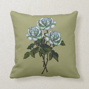 Cojín Decorativo Rosas blancos: Arte del lápiz del color: Floral,