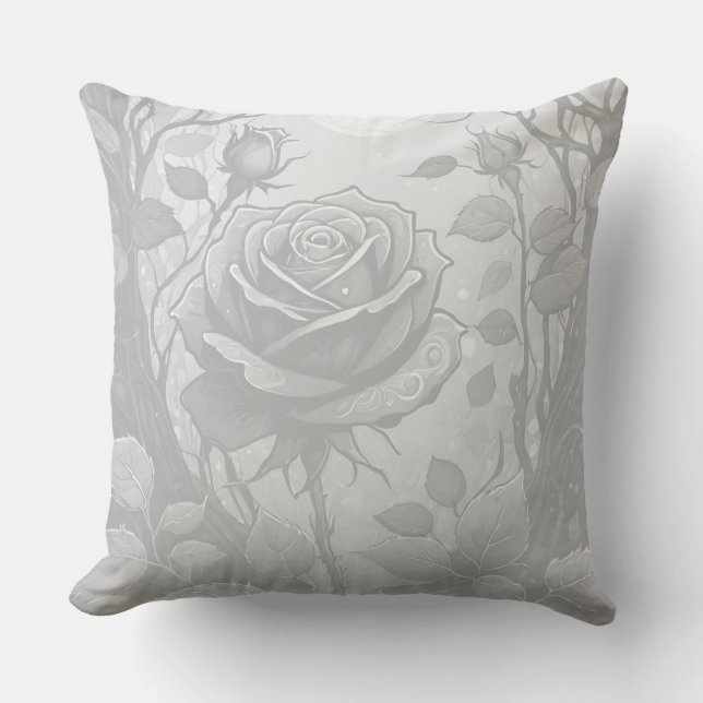 Cojín Decorativo Rosas Blancos Y Gris 2 (Anverso)