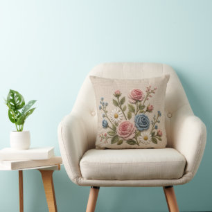 Cojín Decorativo Rosas bordadas Blush & Blue