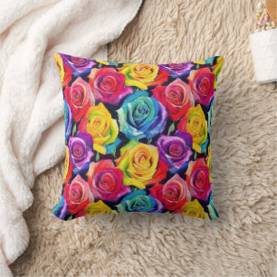 Cojín Decorativo Rosas brillantes multicolores a la acuarela