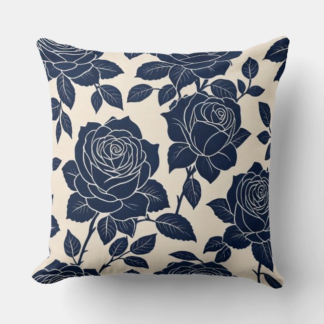 Cojín Decorativo Rosas con estilo azul (Anverso)
