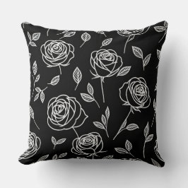 Cojín Decorativo Rosas con estilo blanco sobre negro