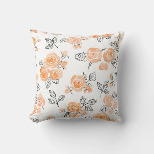 Cojín Decorativo Rosas de acuarela: fondo blanco de tinta