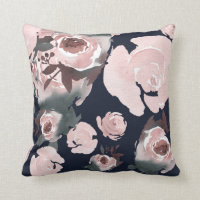 Rosas de Acuarela Rosadas Floral Azul Marino Oscur