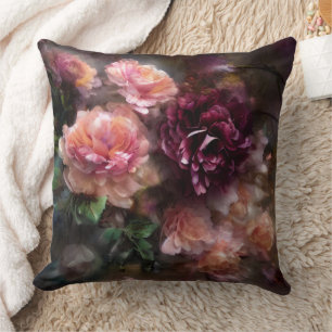 Cojín Decorativo Rosas de albaricoque vintage pintadas en acuarela