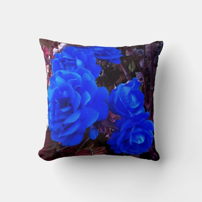 Cojín Decorativo Rosas de azul eléctrico (Anverso)