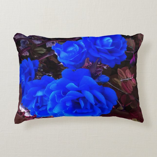 Cojín Decorativo Rosas de azul eléctrico (Anverso)