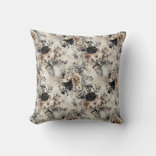 Cojín Decorativo Rosas de color de agua de época en beige, negro y 