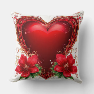 Cojín Decorativo Rosas de Corazón Rojo Amor Floral Romántico 