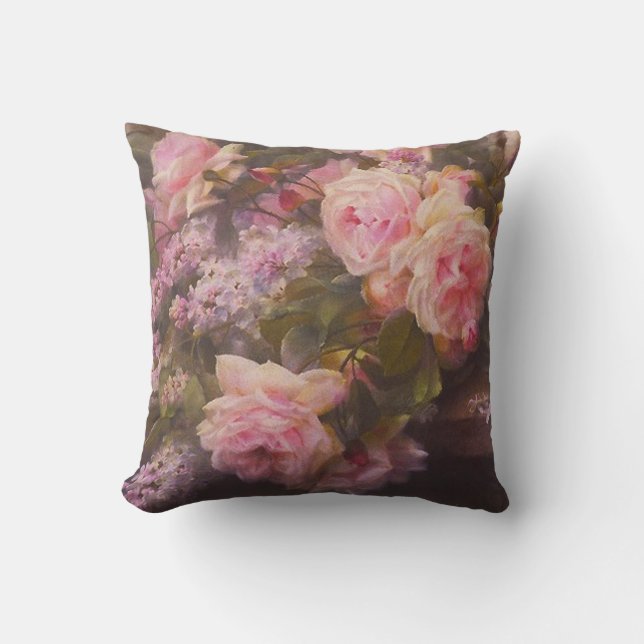 Cojín Decorativo Rosas de época y Lilacs (Anverso)