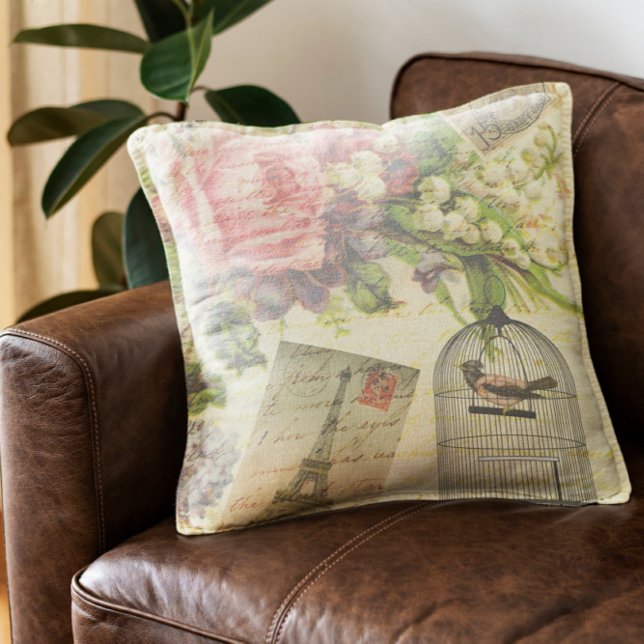 Cojín Decorativo Rosas de época y pájaro enjaulado (Subido por el creador)