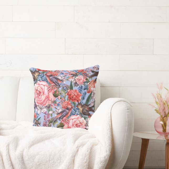Cojín Decorativo Rosas de fondo azul floral Hyacinth Wild Flowers (Sofá)